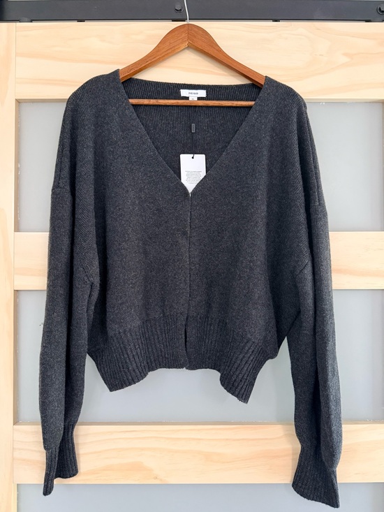 Reiss Sweaters - Reiss XL Charcoal Cashmere Wool Blend Cropped Cardigan Balloon Sleeve NWT